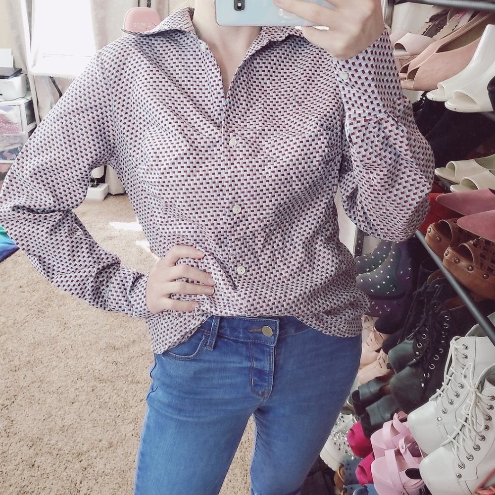 Vintage Red, White & Blue Patterned Button Up